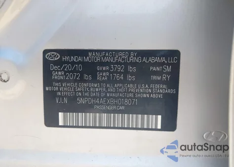 2011 Hyundai Elantra Limited из США, поврежденный, VIN 5NPDH4AEXBH018071